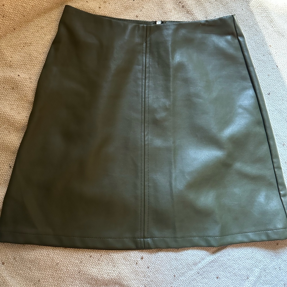 Olive Green Leather Mini Skirt